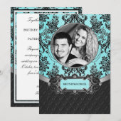 Invitations noires de mariage bleu Damas (Devant / Derrière)