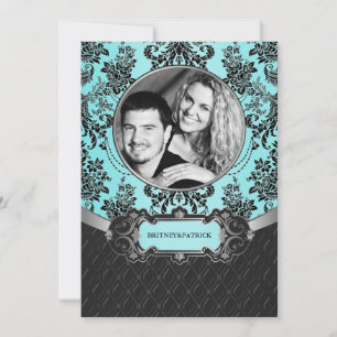 Invitations noires de mariage bleu Damas