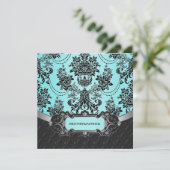 Invitations noires de mariage bleu Damas (Debout devant)