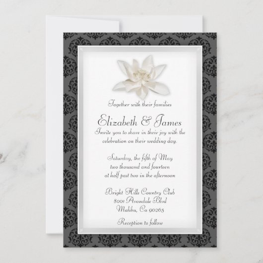 Invitations noires de mariage damassé (Devant)