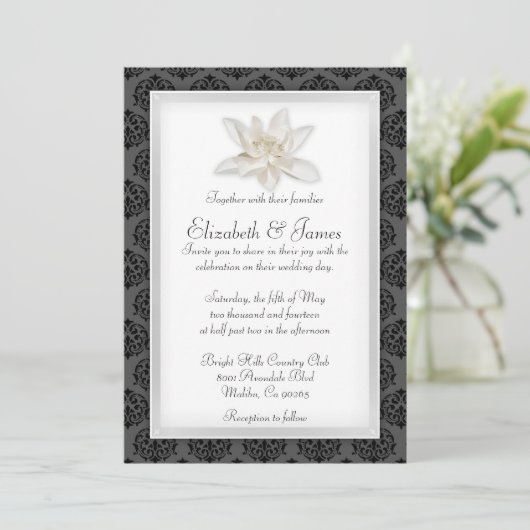 Invitations noires de mariage damassé (Debout devant)