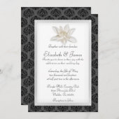 Invitations noires de mariage damassé (Devant / Derrière)