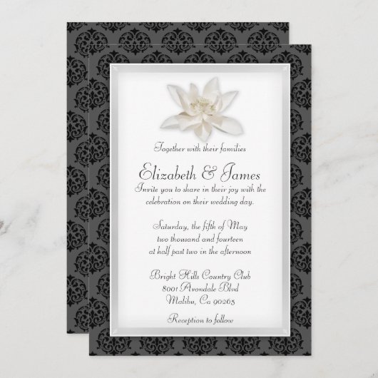 Invitations noires de mariage damassé (Devant / Derrière)