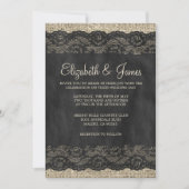 Invitations noires de mariage de dentelle rustique (Devant)