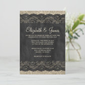 Invitations noires de mariage de dentelle rustique (Debout devant)