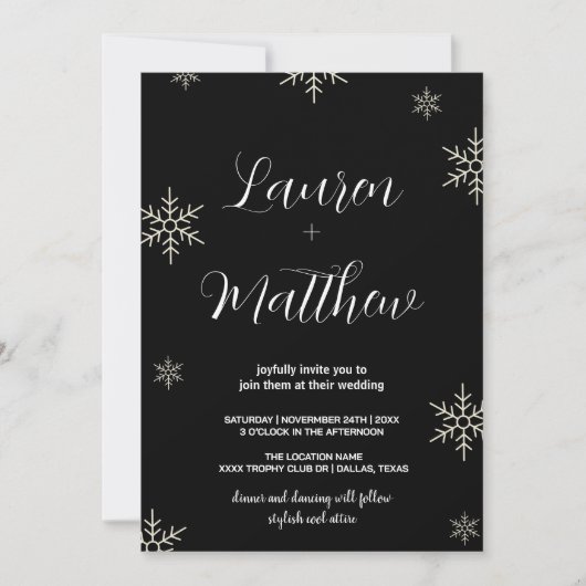 Invitations noires de mariage de neige (Devant)