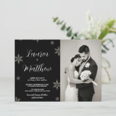 Invitations noires de mariage de neige avec photo (Debout devant)