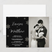 Invitations noires de mariage de neige avec photo (Devant / Derrière)