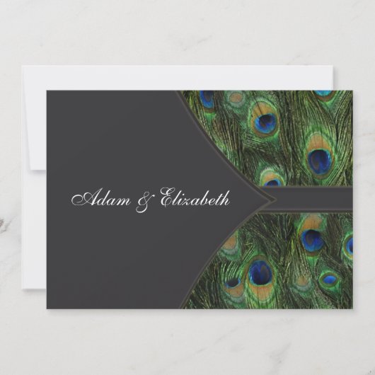 Invitations noires de mariage Peacock (Devant)