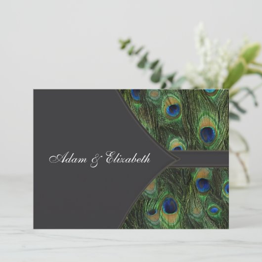 Invitations noires de mariage Peacock (Debout devant)