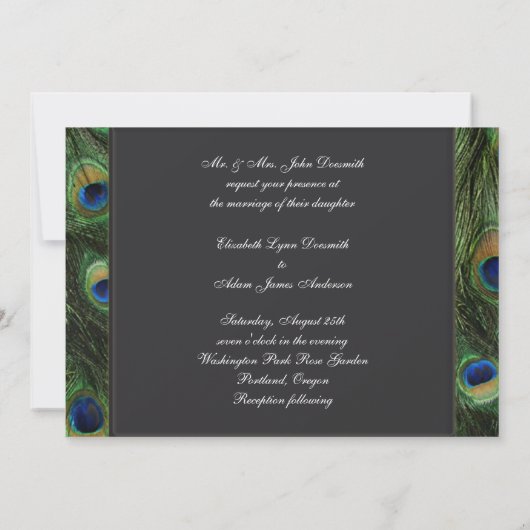 Invitations noires de mariage Peacock (Dos)