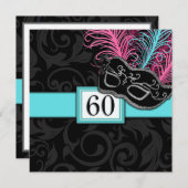 Invitations noires de mascarade d'anniversaire de (Devant / Derrière)