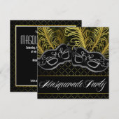 Invitations noires de partie de boule de mascarade (Devant / Derrière)