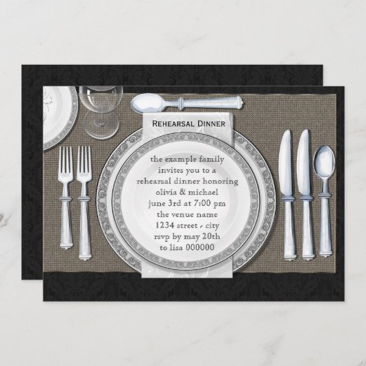 Invitations noires élégantes de dîner de (Devant / Derrière)