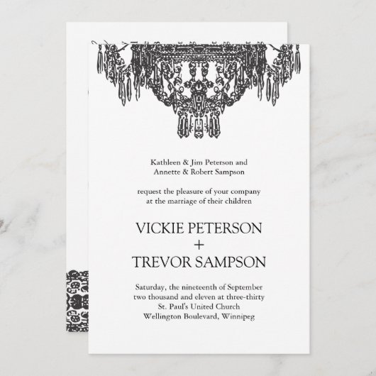 Invitations noires et blanches à mariage classique (Devant / Derrière)