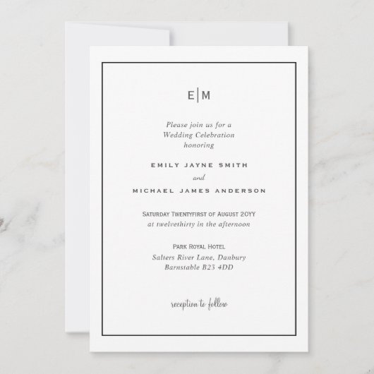 Invitations noires et blanches classiques de maria (Devant)