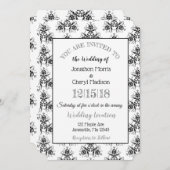 Invitations noires et blanches Damask Classy Weddi (Devant / Derrière)