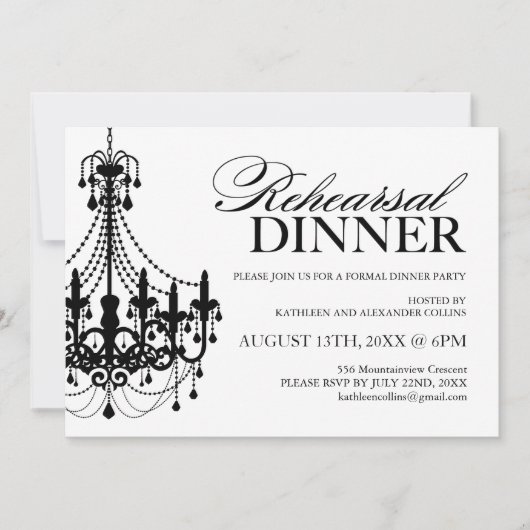 Invitations noires et blanches de dîner de (Devant)