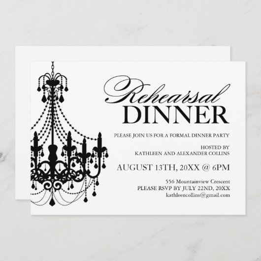 Invitations noires et blanches de dîner de (Devant / Derrière)