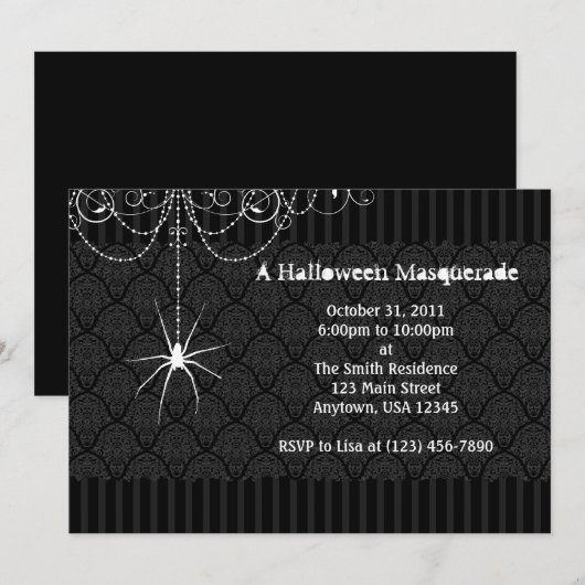 Invitations noires et blanches de Halloween de (Devant / Derrière)
