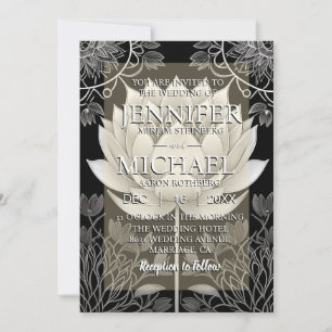 Invitations noires et blanches de mariage Lotus