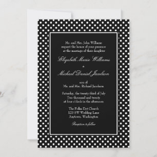 Invitations noires et blanches de mariage Polka