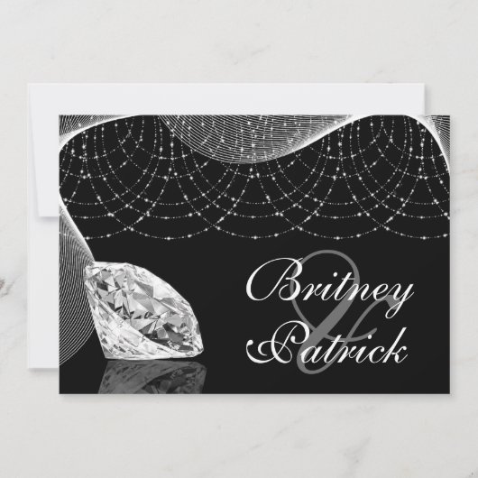 Invitations noires et blanches de noces de diamant (Devant)