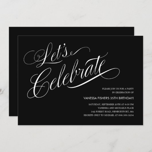 Invitations noires et blanches de partie (Devant / Derrière)