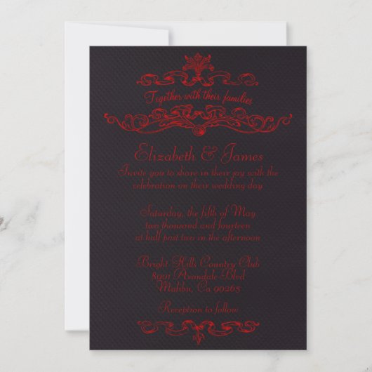 Invitations noires et rouges de luxe simples de (Devant)