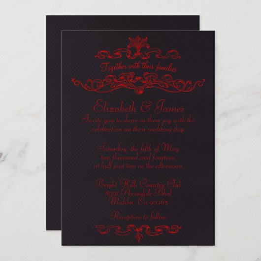 Invitations noires et rouges de luxe simples de (Devant / Derrière)