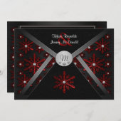 Invitations noires et rouges d'hiver de flocon de (Devant / Derrière)