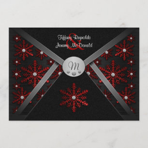 Invitations noires et rouges d'hiver de flocon de