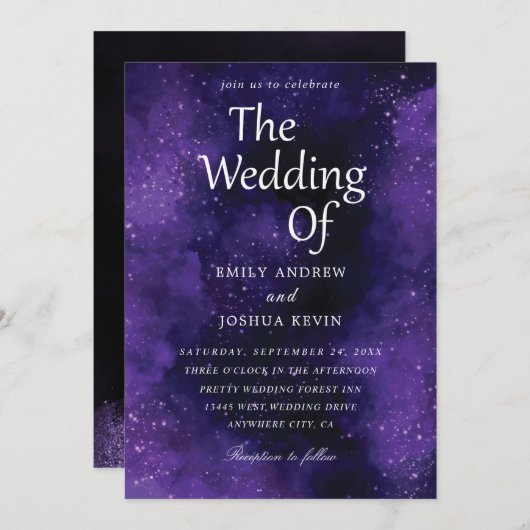invitations noires et violettes luxueuses (Devant / Derrière)