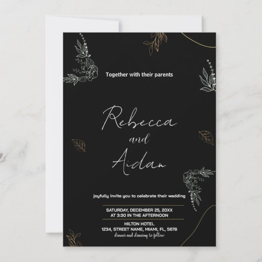Invitations noires foncées de mariage (Devant)