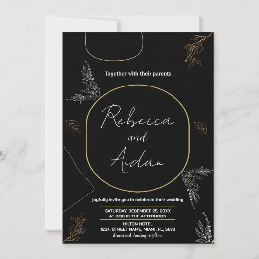 Invitations noires foncées de mariage (Devant)