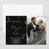 Invitations noires foncées de mariage avec photo (Devant / Derrière)