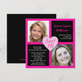 Invitations noires roses de photo de coeur de (Devant / Derrière)