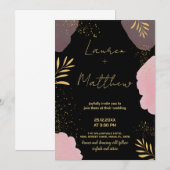 Invitations noires roses Golden Wedding (Devant / Derrière)