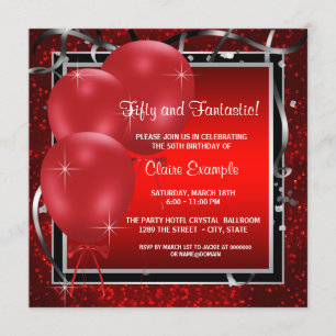 Invitations noires rouges de fête d'anniversaire
