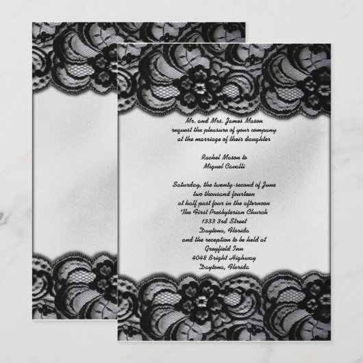Invitations noirs et blancs de dentelle (Devant / Derrière)