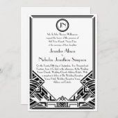 Invitations noirs et blancs de mariage de Gatsby (Devant / Derrière)