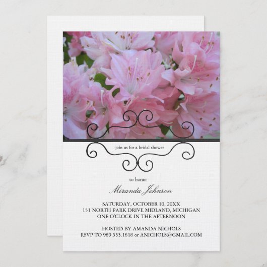 Invitations nuptiales de douche d'azalées roses (Devant / Derrière)