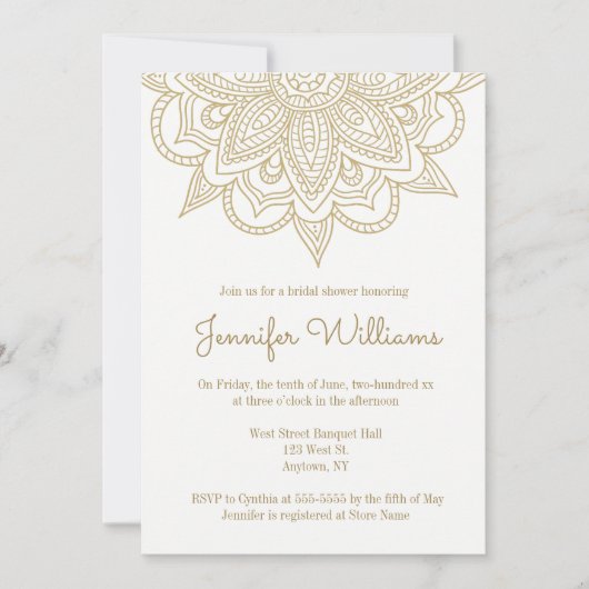 Invitations nuptiales de douche de mandala d'or (Devant)
