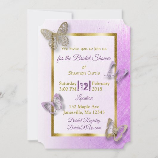 Invitations nuptiales de lavande et de papillon d' (Devant)