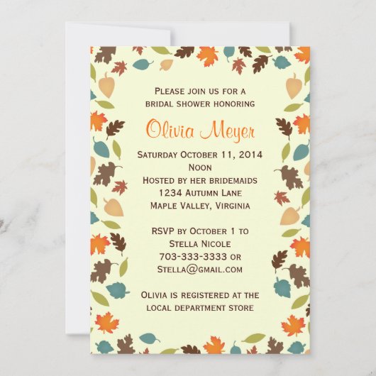 Invitations nuptiales de wedding shower de feuille (Devant)