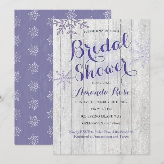Invitations nuptiales pourpres de douche de (Devant / Derrière)