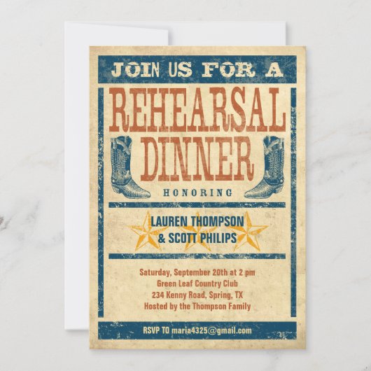 Invitations occidentales de dîner de répétition (Devant)