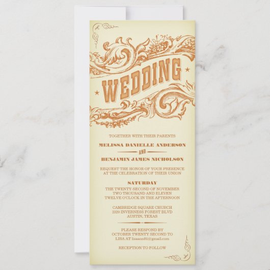 Invitations occidentales élégantes de mariage (Devant)