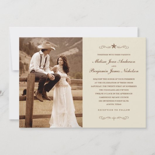 Invitations occidentales vintages de mariage de (Devant)