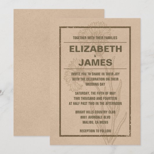 Invitations occidentales vintages rustiques de (Devant / Derrière)